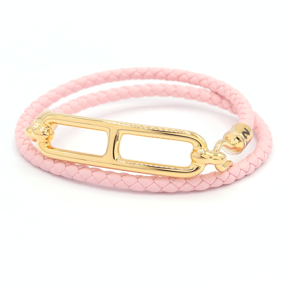 エルメス 腕輪 ルリ ドゥブルトゥール H071727 さくら色桜 ゴールド金具 ヴォースイフト 中古 付属品 リストバンド 編み込み 二重 ダブル レディース HERMES
