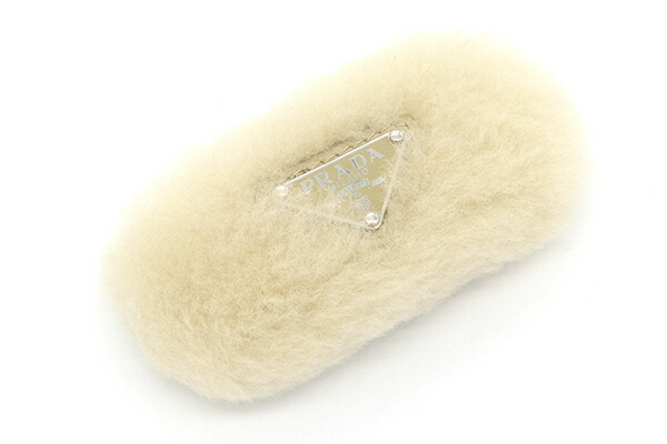 プラダ バレッタ 1IF129 ベージュ シアリング 中古 ヘアアクセサリー ヘアクリップ ロゴ 髪留め レディース PRADA|夢市場プレミア