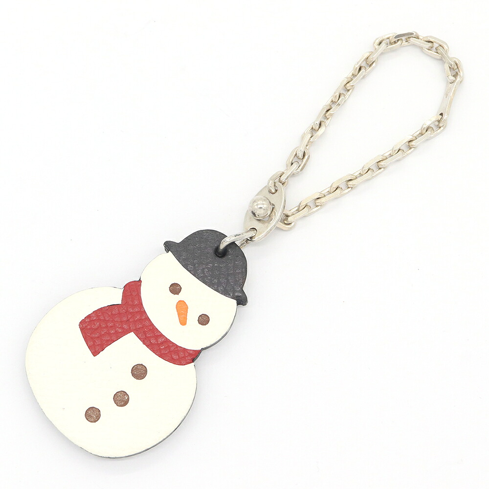 エルメス バッグチャーム スノーマン ホワイト レザー 中古 キーホルダー 雪だるま バッグアクセサリー レディース HERMES|夢市場プレミア