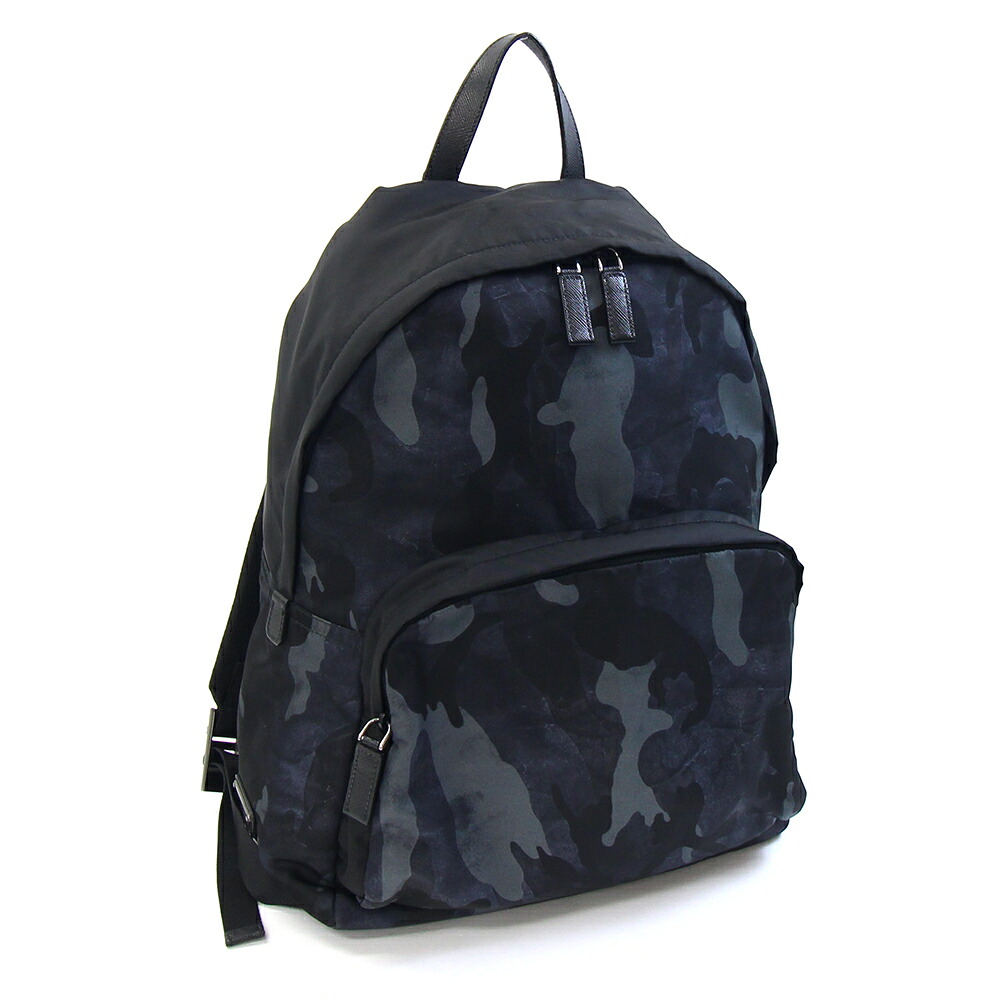 【中古】 プラダ バックパック ネイビー グレー ブラック ナイロン レザー 中古 リュック 迷彩柄 カモフラ メンズ PRADA | ブランド バック カモフラ柄 男性 迷彩 ナイロンバッグ バッグ バッグパック ナイロンバック リュックサック おしゃれ かっこいい ブランドリュック｜夢市場プレミア
