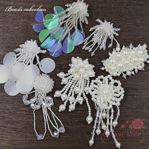 ✽大ぶり✽ビーズ刺繍カボション☆シルバー ビーズ刺繍カボション】ビーズ刺繍 カボション 貼り付け 刺繍