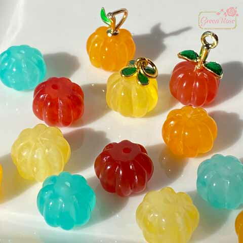 楽天市場】カボチャ かぼちゃ 南瓜 ガラス ビーズ ハロウィン 約10mm