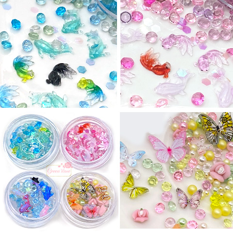 春夏レジン 金魚ヘアゴム 箸置アソート 4個セット D ヘアゴム レジン さざれ石 2個セット 夏 サマー おしゃれ 可愛い