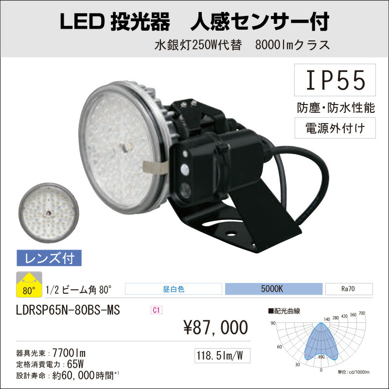 屋内 屋外用 アイリスオーヤマLED投光器 人感センサー付 水銀灯250Ｗ代替 8000Lmクラス ビーム角 正規認証品!新規格