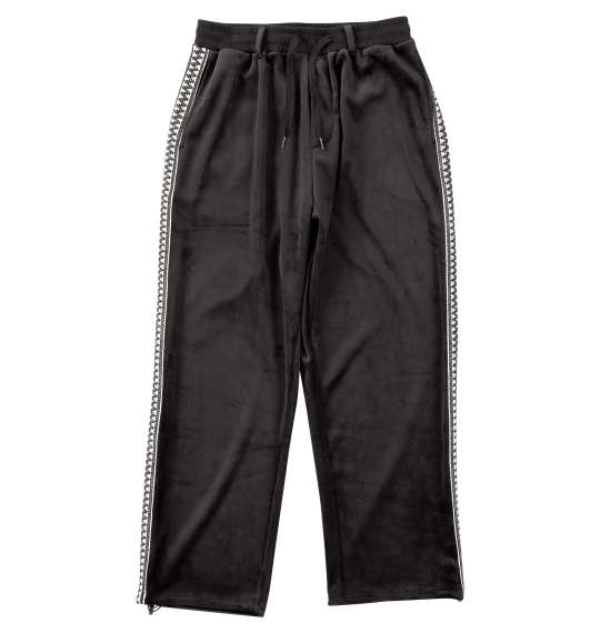 ベロア メンズ パンツ トラックパンツ ルームウエア 光沢感 上品 裾ドローコード 柄テープ 穿きやすい 大きいサイズ 黒 ブラック 3L 4L 5L 6L｜ワイシャツ ブルーム BLOOM select
