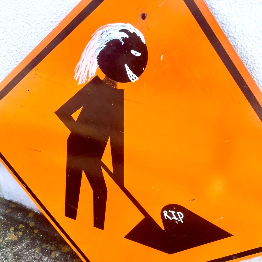 ヴィンテージ ロードサイン 看板 R.I.P グラフィティ 工事標識 / WARNING SIGN アメリカン ガレージ ストリートアート インダストリアル USA 雑貨|アメリカンガレージライフCHOPPERS