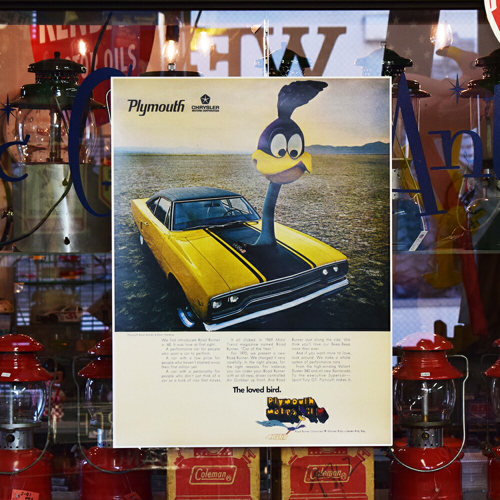 希少！　1969年　ロードランナー　プリムス　ポスター　ガレージ　アメトイ 1969y プリムス ロードランナー 440Eg エーデルキャブレター 3連