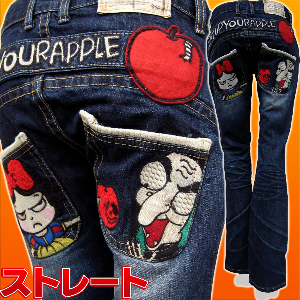 ロリータジーンズ レディース LOLITAJEANS ストレートデニム/ジーンズ 白雪姫/リンゴ/カラフル/ハンドル刺繍
