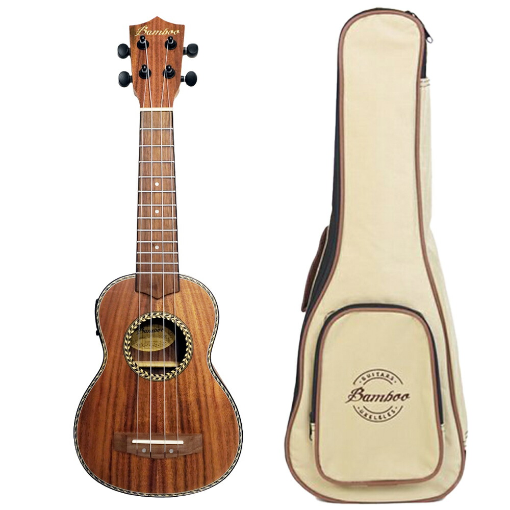 新品即決 Bamboo Ukulele Koa ソプラノウクレレ Bu 21ccq チューナ付きピックアップ ソフトケース付属 メーカー在庫有り W 肌触りがいい Hughsroomlive Com