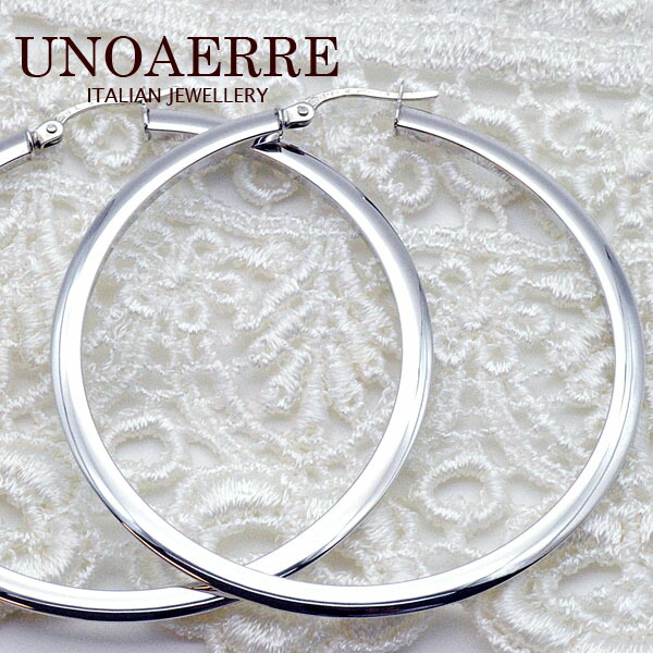 ウノアエレ【UNOAERRE】K18ホワイトゴールド フープピアス 28828#2624｜ジュエリー August Moon