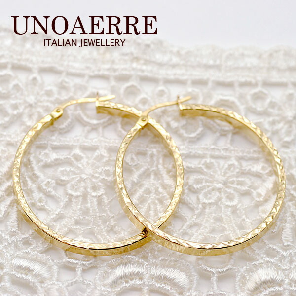 ウノアエレ【UNOAERRE】 K18イエローゴールド フープピアス　30131#2679