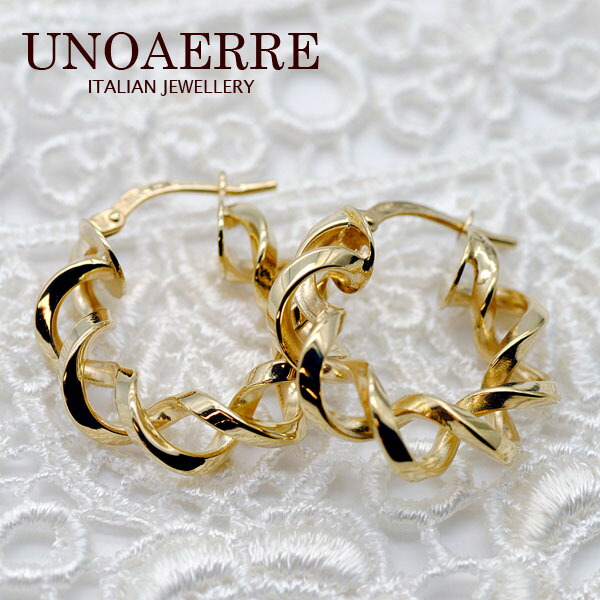 ウノアエレ【UNOAERRE】 K18イエローゴールド フープピアス　30677#2683