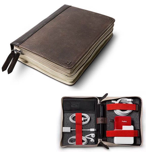 Storage pouch, cable charger storage pocket, travel pouch, small item storage pouch, travel small, convenient, design similar to books, can hold chargers, cables, and adapters, genuine leather mail