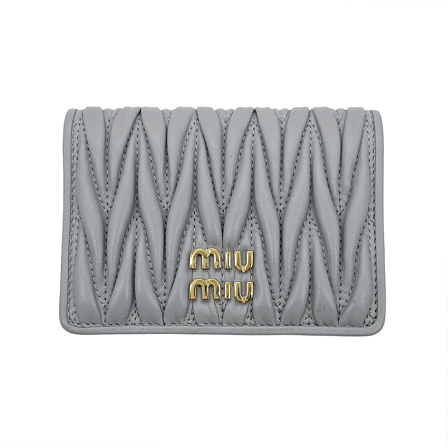 miu miu ミュウミュウ マテラッセ カードケース 名刺入れ パールグレー シャーリング キルティング KA-057 【中古】