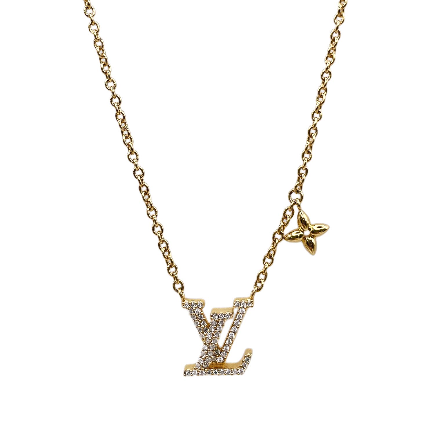 LOUIS VUITTON ルイヴィトン LVアイコニック ロゴ ラインストーン ネックレス ペンダント KA-024 【中古】