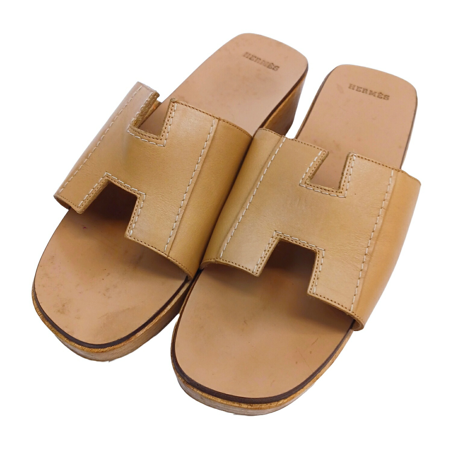 HERMES エルメス　ロゴ　レザー　ケブラール　ウッドヒール　サンダル Amazon | [エルメス] ケブラール 靴 ヒール Hロゴ サンダル