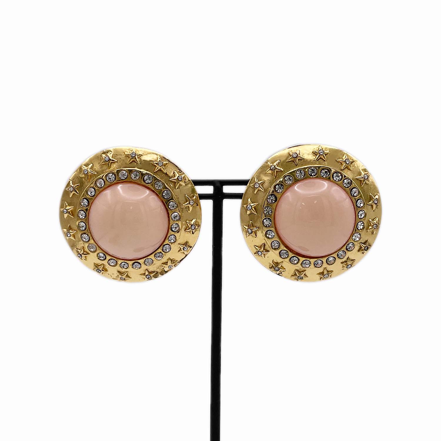 CHANEL シャネル イヤリング 超大ぶり 4cm スター ラインストーン ピンク石 ヴィンテージ KA-015 【中古】