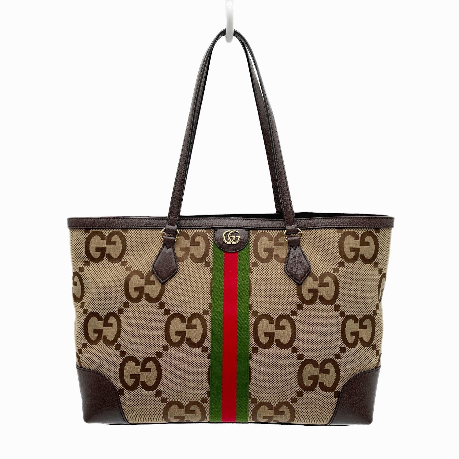 GUCCI グッチ ラージ トートバッグ シェリー ウェブストライプ ジャンボGG キャンバス 631685 大容量 軽量 KB-001 【中古】