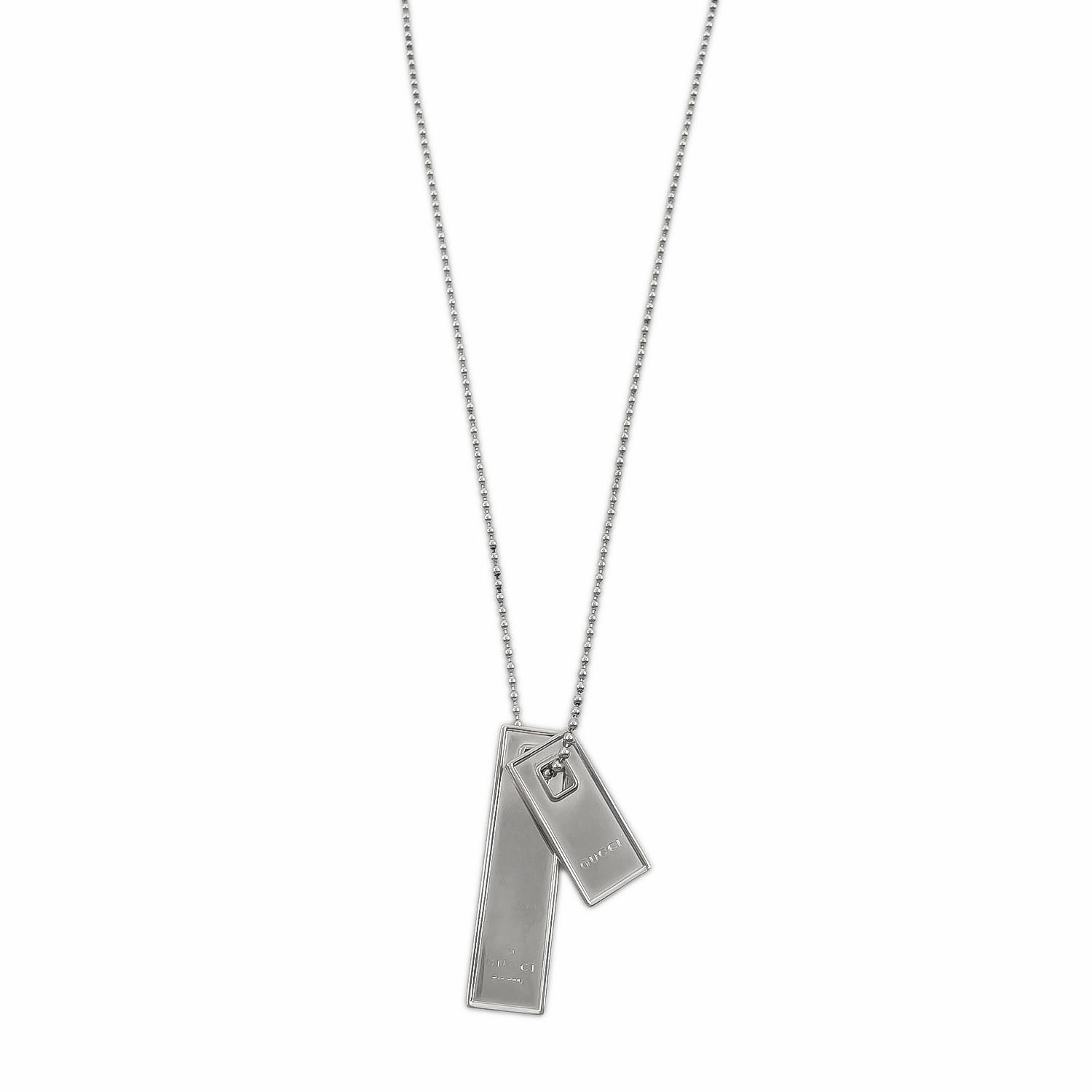 GUCCI グッチ ダブル プレート ネックレス ペンダント ロゴ ボールチェーン SV925 新品仕上済 KA-056 【中古】