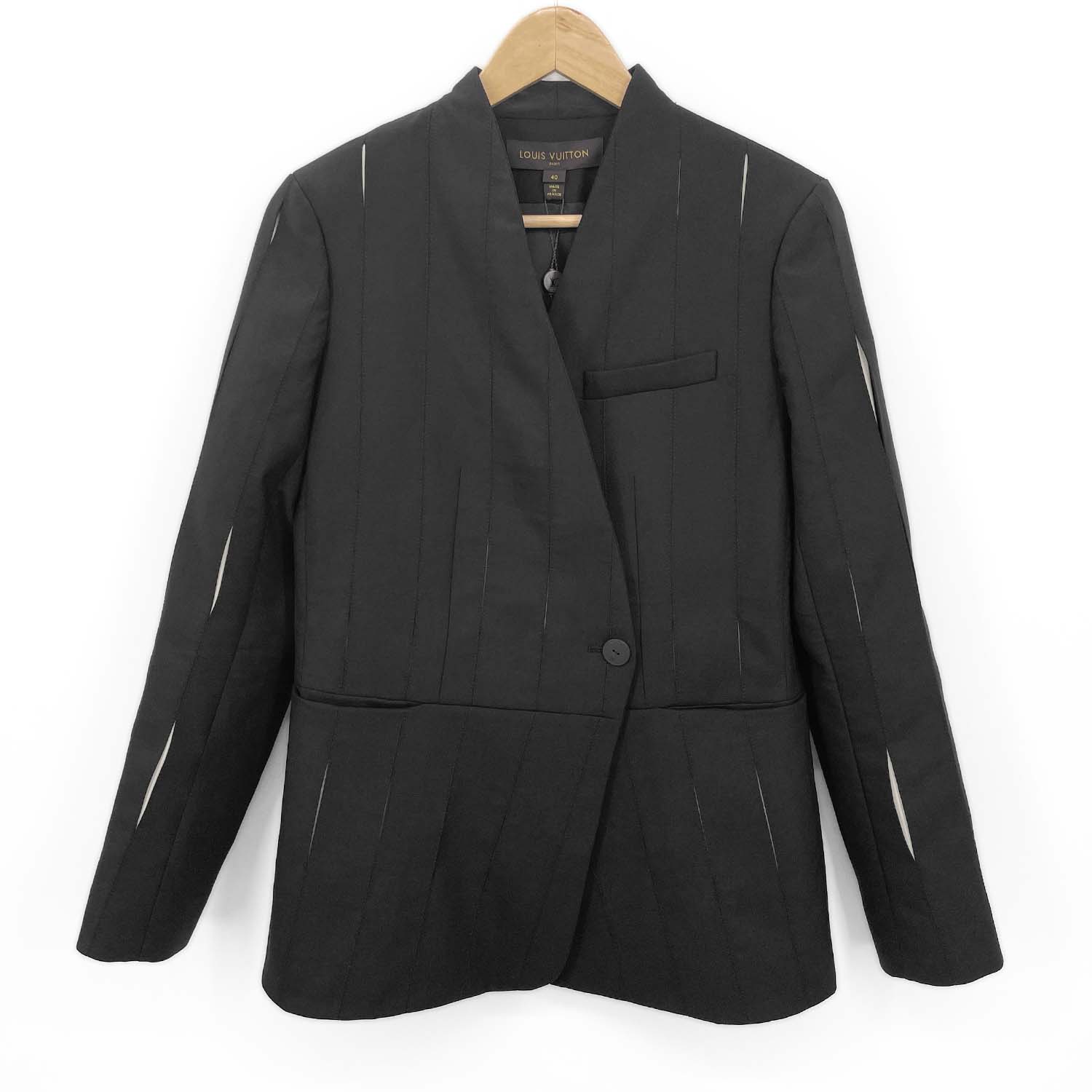 LOUIS VUITTON ルイヴィトン 40 テーラードジャケット ノーカラー スリットデザイン レディース KC-010 【中古】