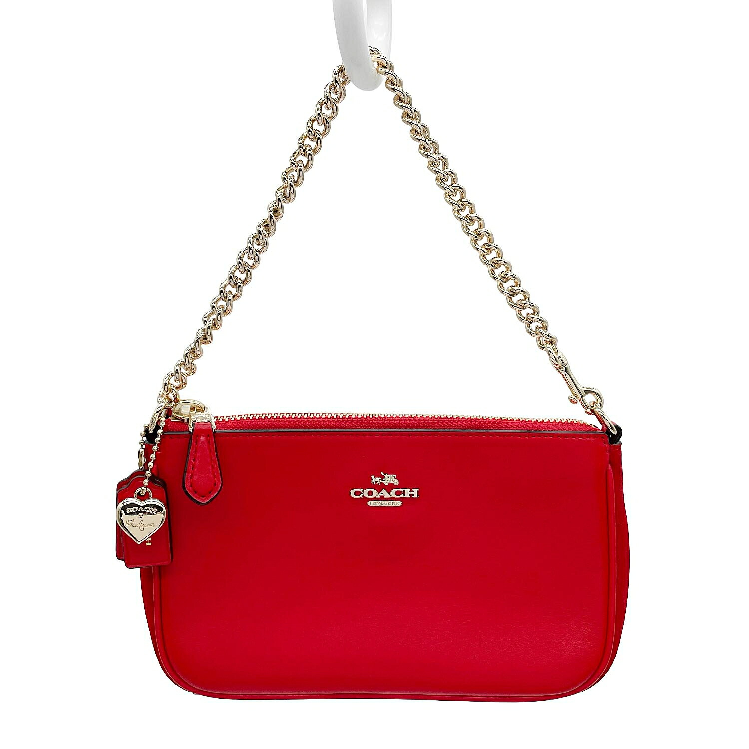 COACH コーチ リストレット19 ハートチャーム ハンドバッグ ミニハンドバッグ アクセサリーポーチ セレーナ 24055 レザー ミックスドレザー レッド レディース 【中古】｜AURENE店