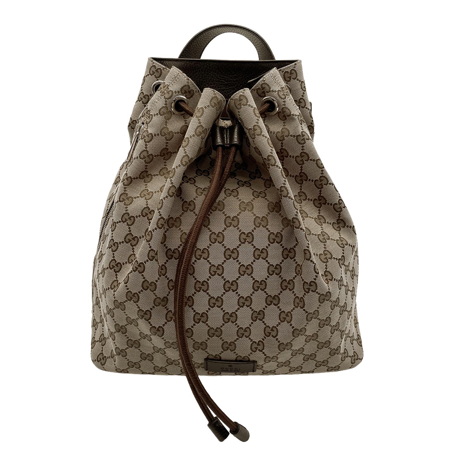 GUCCI グッチ 巾着 リュック・デイパック GGキャンバス 449175 GGキャンバス レザー ブラウン ユニセックス 【中古】|AURENE店
