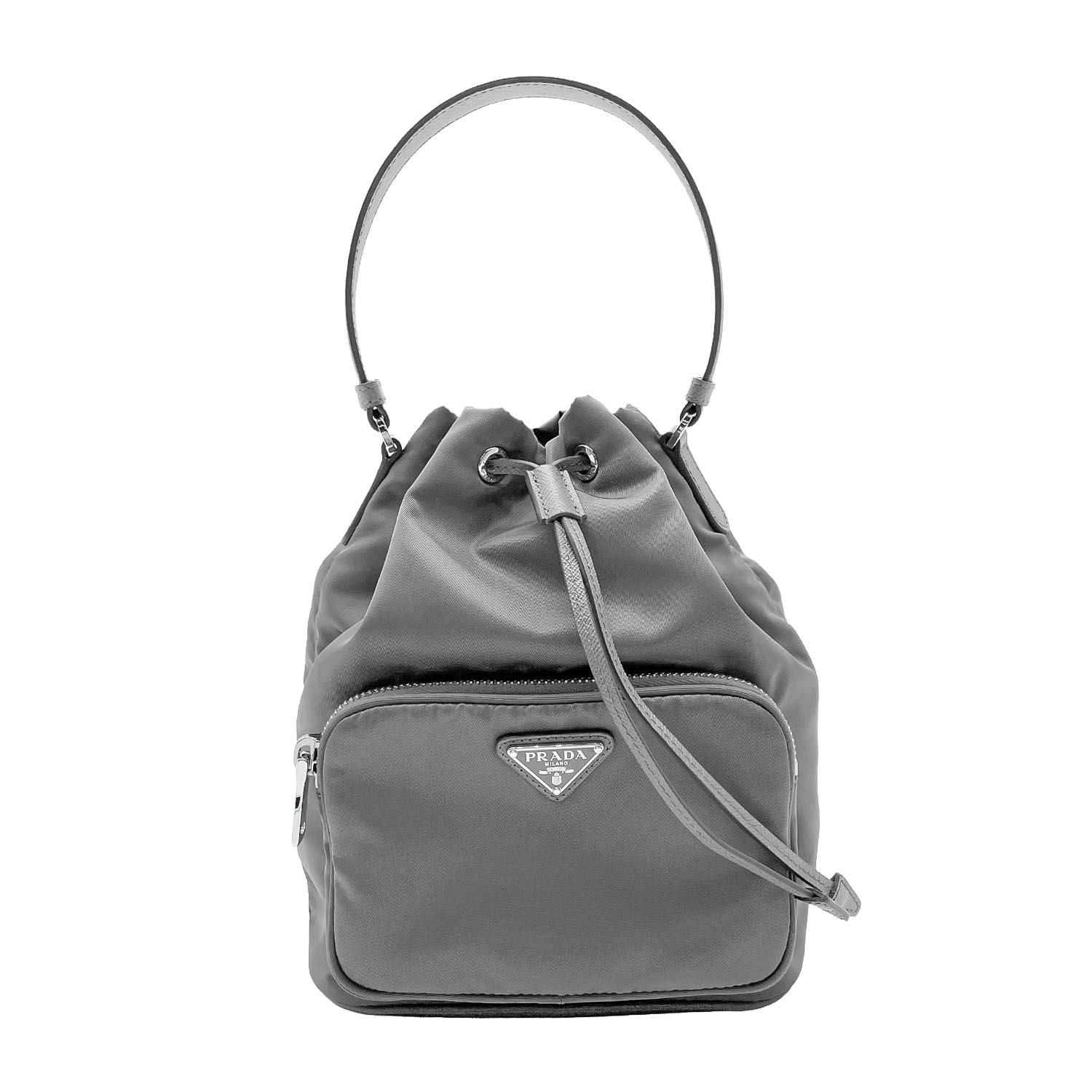 PRADA プラダ デュエット Re-Nylon 2WAY 巾着 ショルダーバッグ ICチップ 1BH038 ナイロン グレー ユニセックス 【中古】｜AURENE店