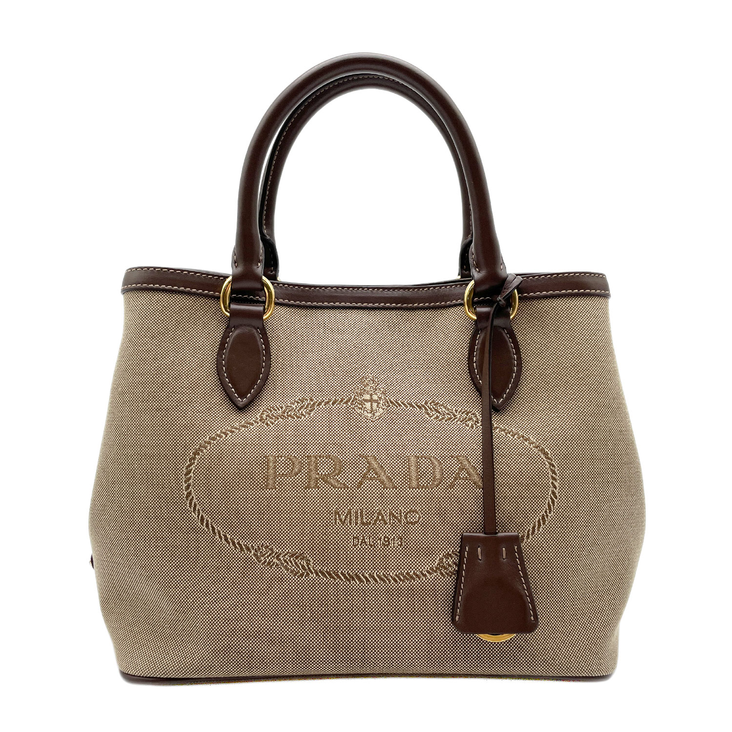 PRADA プラダ ロゴ ジャカード 2WAY ショルダーバッグ トライアングルロゴ 1BA172 キャンバス レザー ブラウン レディース 【中古】｜AURENE店