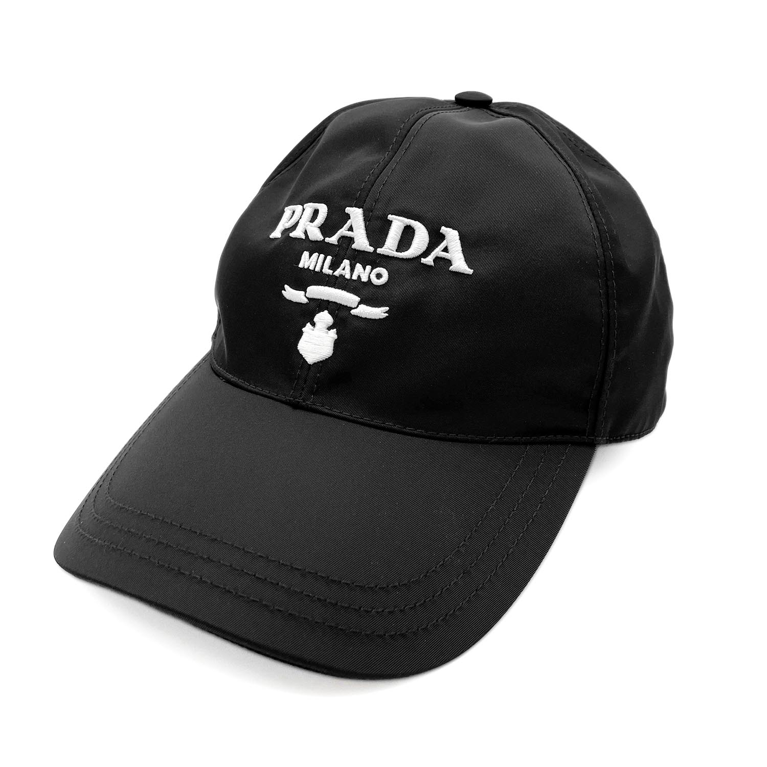 PRADA プラダ RE-NYLON ロゴ刺繍 ベースボール キャップ 帽子 ハット ICチップ ナイロン M ブラック ユニセックス 【中古】|AURENE店