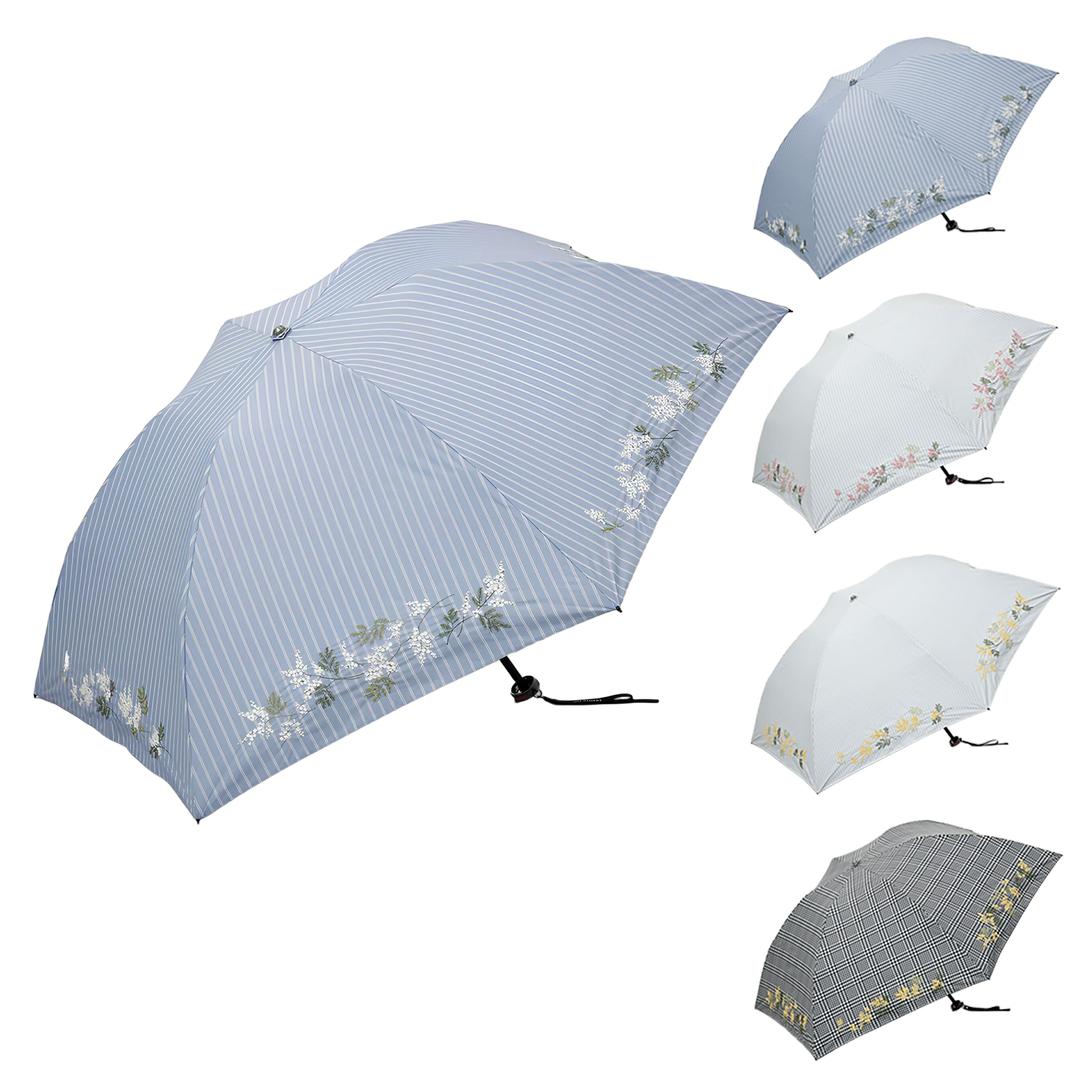 【 JILL STUART(ジル スチュアート)】ミモザ刺しゅう晴雨兼用傘(折りたたみ傘) 遮光 UVカット ストライプ生地 ミモザ刺しゅう 華やか リッチデザイン 大人可愛い 大きめサイズ 携帯便利 晴雨兼用 通勤 通学 猛暑対策|オーロラストア