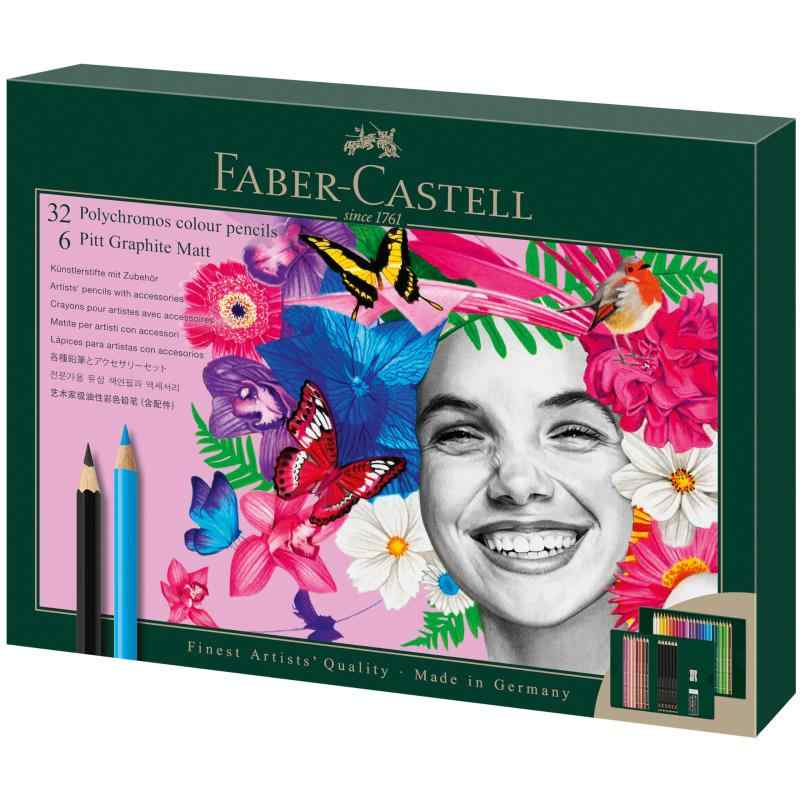 Faber-Castell 210053 - Zeichenset 40-teilig mit Polychromos Buntstifte und Bleistifte Pitt Graphite Matt, inkl. Anspitzer und R 17,623円