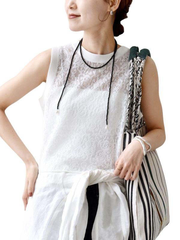 [シップス フォー ウィメン] SHIPS for women カットソー 手洗い可能 レース ジャカード 2WAY ノースリーブ カットソー レディース 316320511｜オーロラビジョン