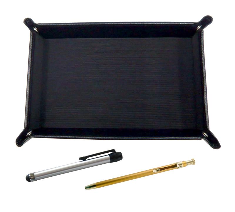 日本製シボ牛革ペントレイ黒 メタルタッチ棒銀とスリム60ボールペンゴールドセット TRASB-ALST-SV60KBP