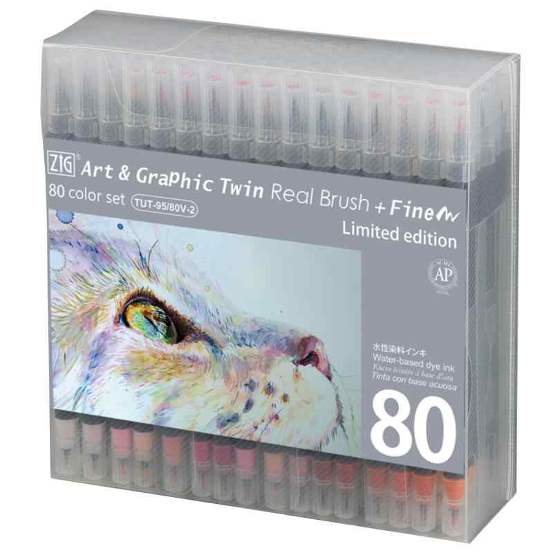 呉竹 カラーペン Art&Graphic ツインマーカー RB+F 80色 TUT-95/80V-2