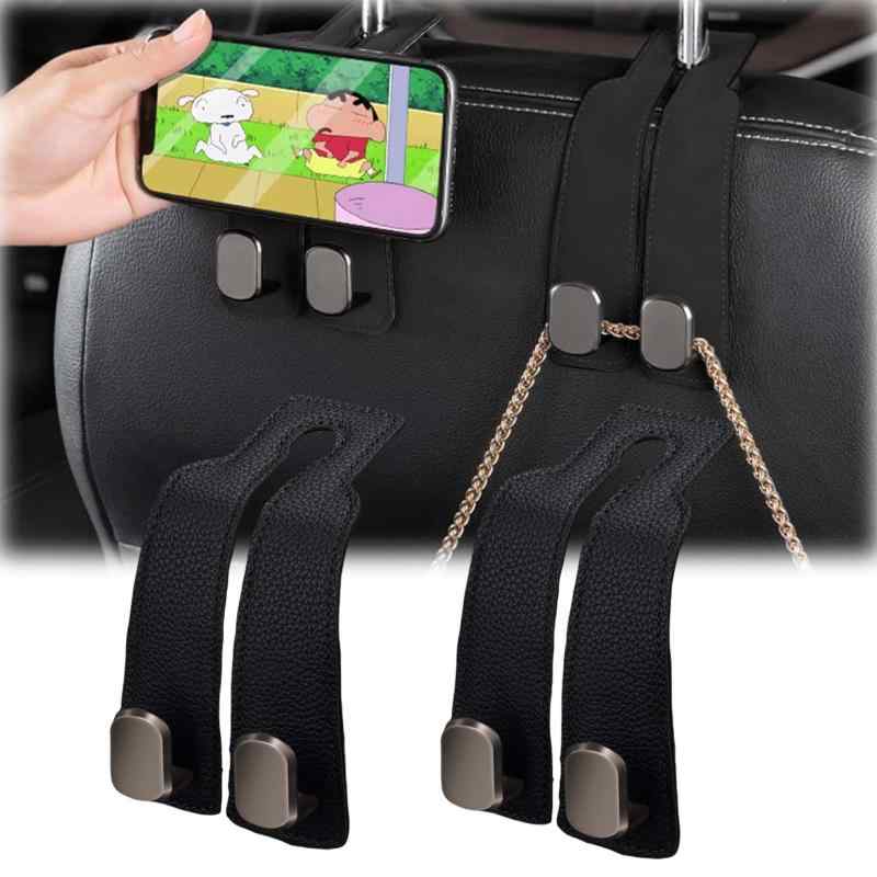 Tibemi 車 フック ヘッドレスト フック 2個セット 車 フック 荷物かけ 車内 便利 グッズ 工具不要ワンタッチ取付 車内収納 買い物 助手席 スマホスタンド兼用 ほとんどの車種用画像