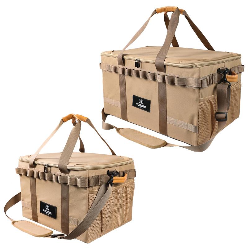 YOGOTO 収納ボックス アウトドア キャンプ ギアボックス コンテナ 36L/60L トランク収納 大容量 深型 車載収納 仕切り付き 大きいサイズ メッシュポケット付き デージーチェーン付き ショルダ