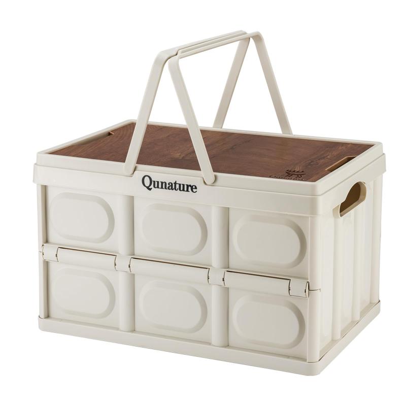 Qunature 折り畳みコンテナ 55L 大容量 持ち手付き キャンプ カゴ 木製の蓋付き 折り畳み 収納ボックス 耐荷重 積み重ね 組立簡単 アウトドア キャンピング BBQ 買い物かご 自宅 おもちゃ箱 スト 7,338円