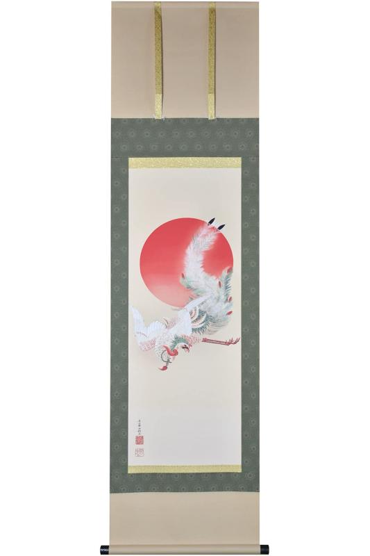 日本晴れの街美術館 掛け軸 有り明け方鳳凰図 尺三 伊藤若冲 幅44.5 x 高さ164珊 豆の町総合博物館持っているの神品書きうつす画