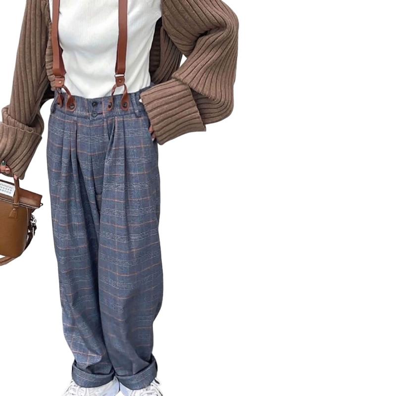 [インタープレイ] x AYA Balloon 3 Tuck Suspenders Pants -Navy Check- (UNISEX) 622560007-93【Navy Check(93) DELIVERY START 10/20 / F(ONE ｜オーロラビジョン