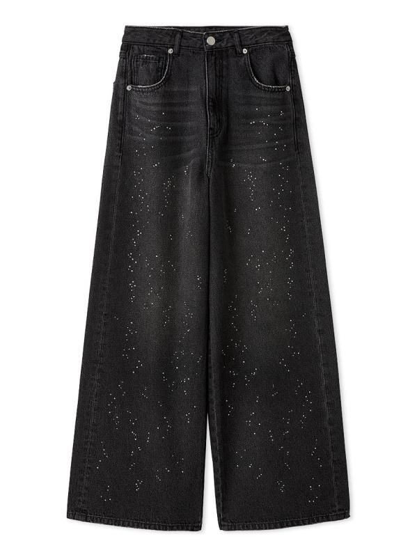 [フレイ アイディー] ラインストーンセミワイドストレートデニムパンツ FWFP262075 レディース BLK 1｜オーロラビジョン