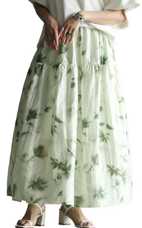 [sawa &aacute; la mode] 気分 を 上げる ペチコート 付き ぼかし タッチ 花柄 フレア スカート レディース ファッション スカート 花柄 ティアード フレア ロング ウエストゴム ペチコート｜オーロラビジョン