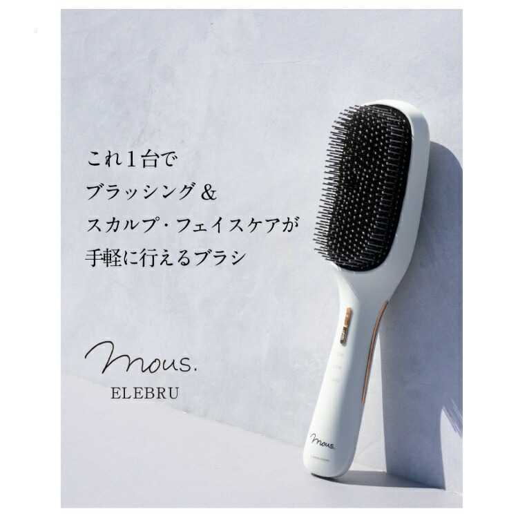 灯し火毛はらい 昇降機毛はらい EMS 美顔器 mous.ELEBRU エレブラ ブラシ＆スカルプ・フェイスケアができる毛はらい型美容器 髪の毛世話をする パサつき 海難救助 イオン バイブ さし引きイオン