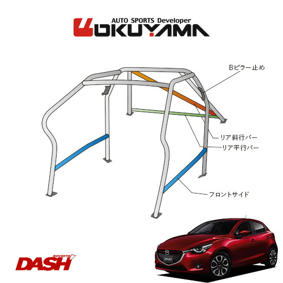 OKUYAMA オクヤマ DASH ロールバー スチール製 デミオ DJ5FS/DJLFS [10P/No.13/2名] ダッシュボード逃げタイプ ※個人宅への配送不可、送料注意｜オートクラフト