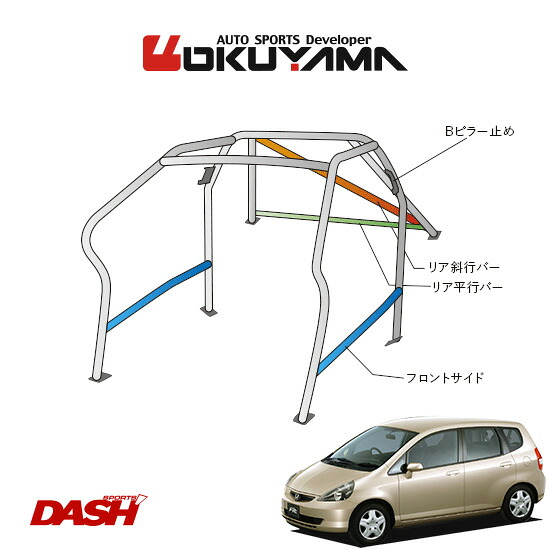 OKUYAMA オクヤマ DASH ロールバー スチール製 フィット GD3 [10P/No.13/2名] ダッシュボード逃げタイプ ※個人宅への配送不可、送料注意｜オートクラフト