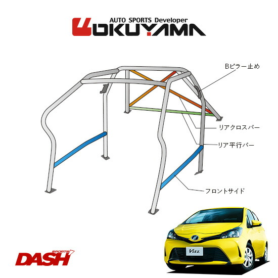 OKUYAMA オクヤマ DASH ロールバー スチール製 ヴィッツ NCP131 (※GRMN不可) [11P/No.14/2名] ダッシュボード逃げタイプ ※個人宅への配送不可、送料注意