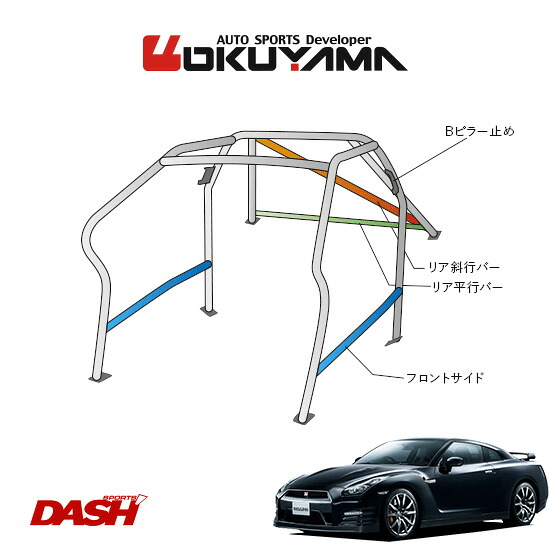 OKUYAMA オクヤマ DASH ロールバー スチール製 GT-R R35 [10P/No.13/2名] ダッシュボード逃げタイプ ※個人宅への配送不可、送料注意｜オートクラフト