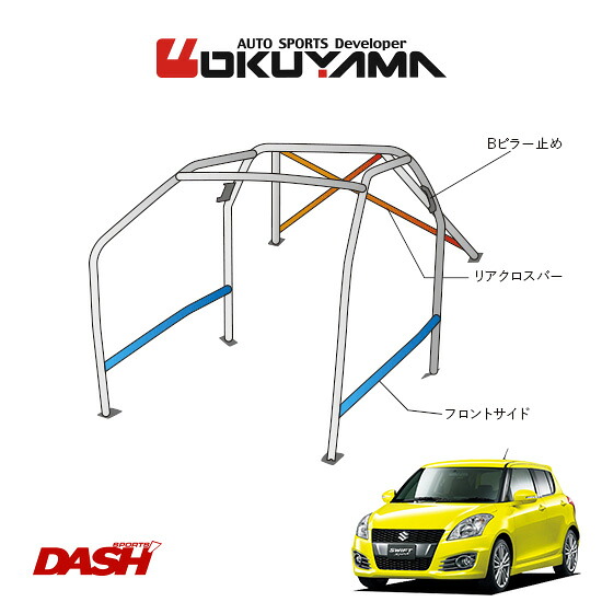 OKUYAMA オクヤマ DASH ロールバー スチール製 スイフトスポーツ ZC32S [10P/No.20/2名] ダッシュボード貫通タイプ ※個人宅への配送不可、送料注意｜オートクラフト