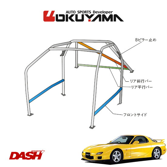 OKUYAMA オクヤマ DASH ロールバー スチール製 RX-7 FD3S [10P/No.13/2名] ダッシュボード貫通タイプ ※個人宅への配送不可、送料注意｜オートクラフト
