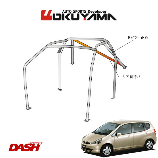 OKUYAMA オクヤマ DASH ロールバー スチール製 フィット GD3 [7P/No.7/2名] ダッシュボード貫通タイプ ※個人宅への配送不可、送料注意