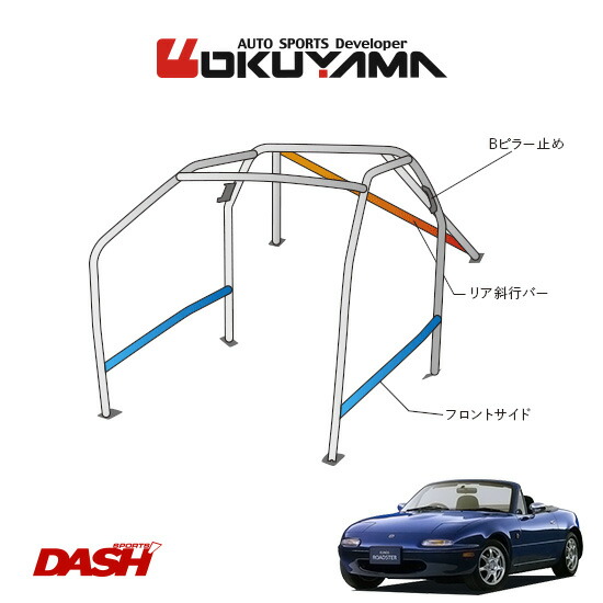 OKUYAMA オクヤマ DASH ロールバー スチール製 ロードスター NA6CE/NA8C [9P/No.12/2名] ダッシュボード貫通タイプ ※個人宅への配送不可、送料注意｜オートクラフト
